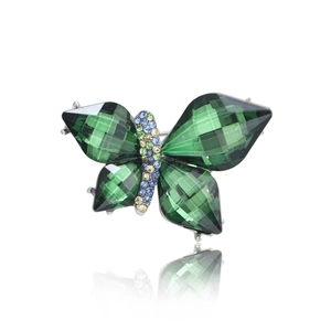 Vintage Alloy Butterfly Brooch Green Crystal Rhinestone Corsage Pin For Women Suit Dress Fashion Jewelry Accessories