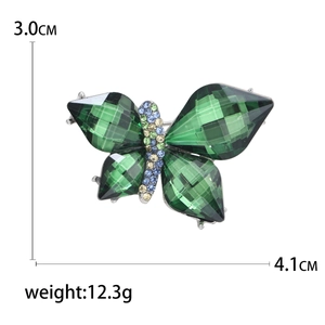Fashionable green crystal butterfly brooch with colorful rhinestones on silver base