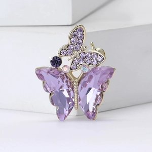 Luxury alloy butterfly brooch with purple K9 glass crystals and golden metal base