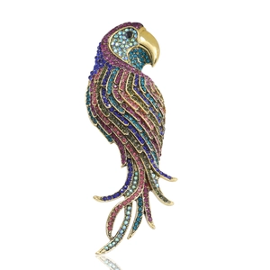 Exquisite parrot brooch with colorful rhinestones on gold alloy for suit jacket accessory