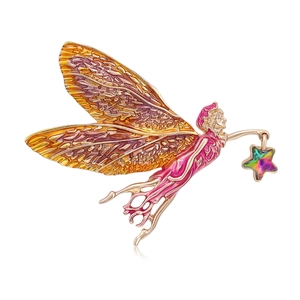 Élégante Broche Fée des Fleurs en Alliage Émaillé Avec Ailes de Papillon Étoile en Cristal et Strass pour Femme Fête Banquet