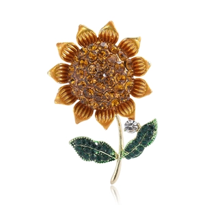 Elegant Alloy Sunflower Brooch Pin With Rhinestone Enamel Drip Oil Yellow Floral Lapel Pin For Women Fashion Clothes Jewelry