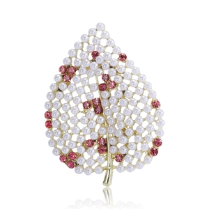 Broche Feuille Alliage Imitation Künstliche Perle Strass Creux Élégant Polyvalent Bijoux De Mode Pour Femmes