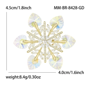 Elegant snowflake brooch with Austrian crystals and heart-shaped iridescent stones