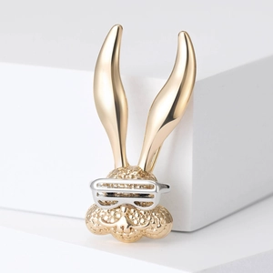 Creative cute long-eared rabbit brooch in gold metal finish with silver frame glasses