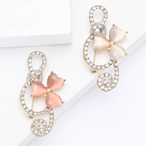 Treble Clef Musical Note Alloy Brooch With Rhinestone And Heart Cat Eye Stone Gold Plated Fashion Jewelry Pins For Women
