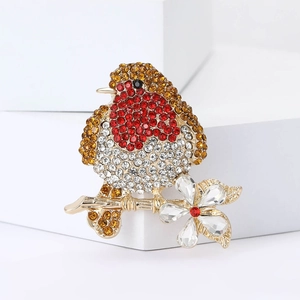 Vintage Legierung Strass Vogel Brosche Für Damen Buntes Rotkehlchen Auf Ast Anstecknadel Mode Anzug Mantel Schmuck Zubehör