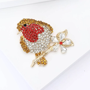 Eleganter Strass-Vogel-Brosche auf Blumenast aus goldener Legierung für Damen Anzug