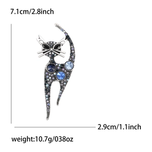 Detailed size specifications for the vintage rhinestone cat brooch in silver finish