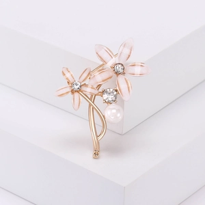 Broche florale élégante en acrylique avec alliage doré et perle pour mode féminine