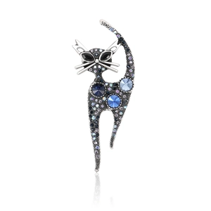 Retro Alloy Rhinestone Cat Brooch For Women Wedding Banquet Suit Coat Accessories Elegant Animal Shape Jewelry Breastpin Gift