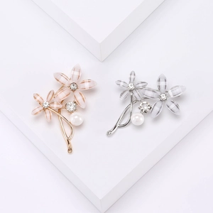 Broche Fleur en Alliage Élégante Avec Strass et Imitation Künstliche Perle Style Coréen Broche Florale en Acrylique pour Femmes Mariage Fête Accessoire de Vêtement