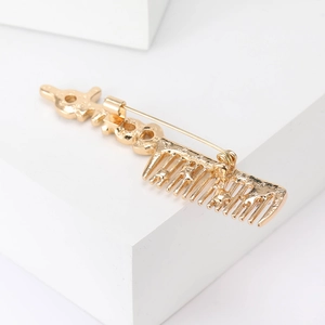 Creative gold comb brooch with rhinestones for elegant suit jackets and shirt collars