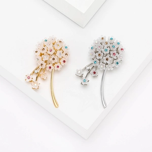 Elegant Dandelion Flower Brooch Multicolored Rhinestone Enamel White Floral Pin For Women Alloy Apparel Accessory Jewelry
