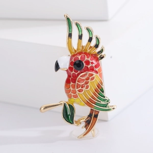 Colorful enamel parrot brooch in vibrant gold alloy for tropical style fashion accessories