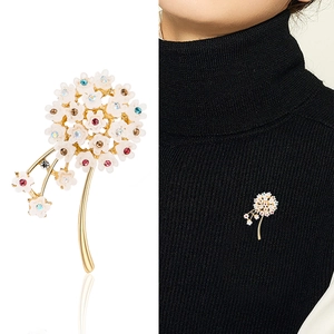 Colorful dandelion flower brooch with crystals on gold base for women fashion accessory