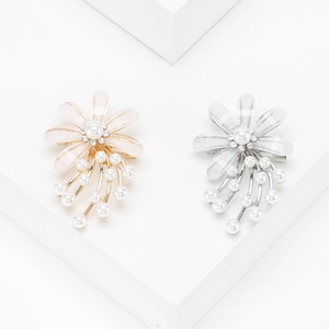 Eleganter Blumen Brosche Pin Legierung Künstliche Perle Strass Quaste Detail Damen Mode Schmuck Für Bankett Party Büro Accessoire