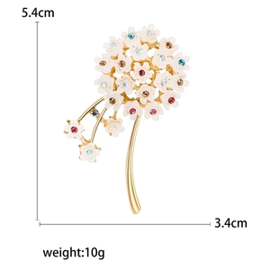 Elegant dandelion brooch with colorful rhinestones and white enamel, 5.4cm high decoration
