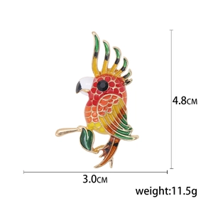Colorful enamel parrot brooch in alloy with height 4.8cm and weight 11.5g specs
