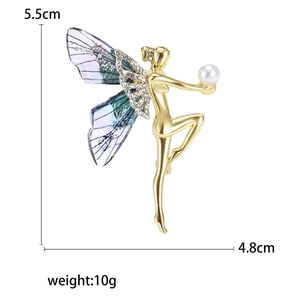 Broche fée gymnaste avec strass et détails de perles, hauteur de 5,5 cm