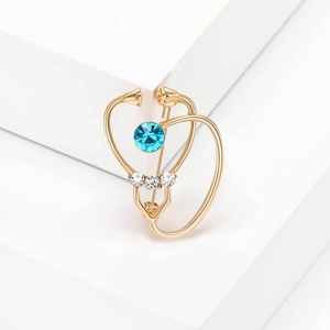 Creative stethoscope brooch in gold alloy with blue crystal for medical fashion decor