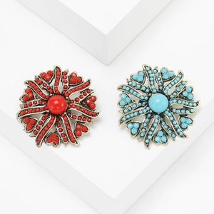 Vintage Alloy Sunflower Brooch With Rhinestones Turkish Blue Red Floral Pin For Women Fashion Personalized Corsage Jewelry