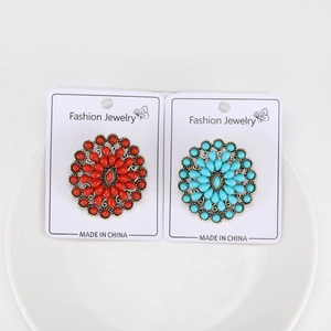 Broche Fleur en Alliage Vintage pour Femmes Bohémienne Incrustation de Strass Épingle Mandala Ronde pour Mariage Fête Accessoires Vêtements