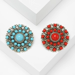 Vintage Baroque Alloy Flower Brooch Antique Gold Turkish Blue Red Artificial Pearl Rhinestone Ethnic Pin Women Jewelry