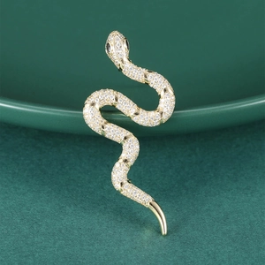Exquise Broche Serpent en Cuivre Micro-Incrustée de Zirconia pour Femmes Hommes Mode Luxe Forme d'Animal Épingle de Revers Bijoux