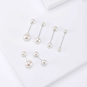 Set of 6 minimalist silver pearl pins for sweater collars and garment waist adjustment