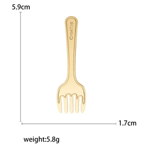 Minimalist gold stainless steel fork brooch pin with Creative engraving, 5.9cm height