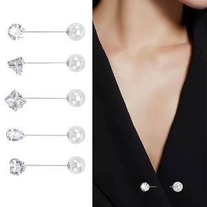 Set de broches minimalistas con cristales transparentes y perlas blancas en base plateada