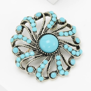 Vintage Turkish style silver flower brooch with celestial blue beads in bohemian design