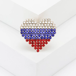 Fashion Heart Rhinestone Brooch USA Russia Flag Pattern Alloy Crystal Pin For Suit Sweater Women Men Jewelry Accessory