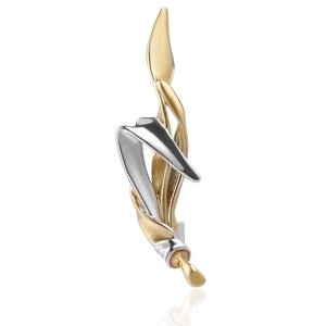 Minimalist Alloy Abstract Leaf Brooch Pin For Women Two-Tone Gold Silver Polished Geometric Suit Lapel Pin Fashion Jewelry