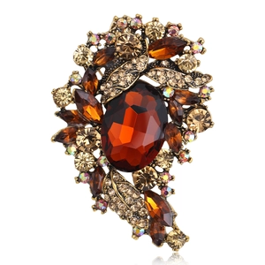 Vintage Alloy Rhinestone Brooch For Women High Grade Crystal Glass Large Floral Corsage Elegant Jewelry Pin Accessories
