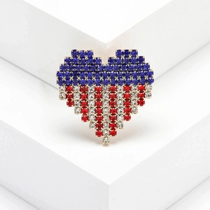 Sparkling rhinestone heart brooch featuring the USA flag design in vibrant colors