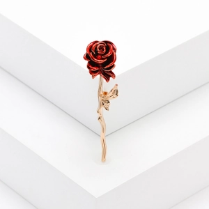 Broche Rose Rouge en Alliage pour Femme Élégante Épingle Fleur en Émail Style Mode Trajet Accessoire Bijoux Or Décoratif