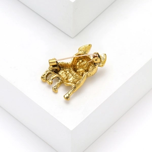 Detailed back view of gold bulldog brooch showing secure metal pin and safety clasp