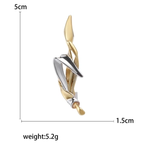 Minimalist alloy abstract leaf brooch in gold and silver finish, 5cm height and 5.2g weight