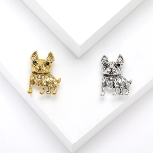 Vintage French Bulldog Brooch Alloy Zirconia Rhinestone Animal Lapel Pin For Women Suits Dress Coat Retro Creative Jewelry