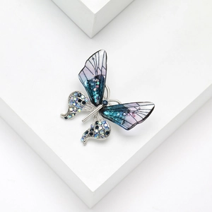 Fashion butterfly brooch with blue gradient enamel and rhinestones for suits