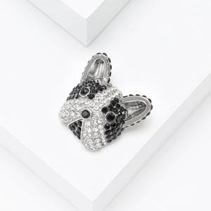 Sparkling rhinestone French Bulldog puppy brooch pin with black and white crystals