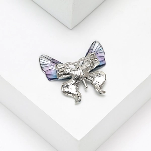 Elegant acrylic butterfly brooch with blue-purple gradient and silver metal pin back