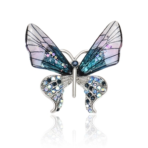 Elegant Gradient Butterfly Brooch Alloy Rhinestone Inlaid Enamel Fashion Pin For Women Coat Suit Accessory Jewelry Gift