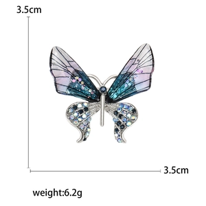 Elegant butterfly brooch in gradient blue acrylic with crystal rhinestones 3.5cm size