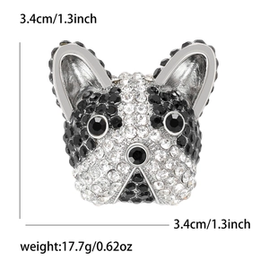 Sparkling rhinestone French Bulldog brooch in silver alloy, 3.4cm dog animal pin for suits