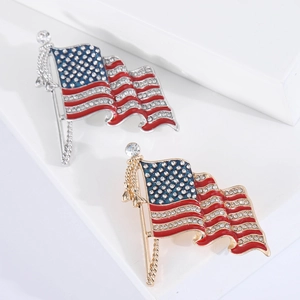 Fashion Alloy Enamel American Flag Brooch With Rhinestones Crystal Tassel Patriotic Pin For Men Women Jewelry Accessory