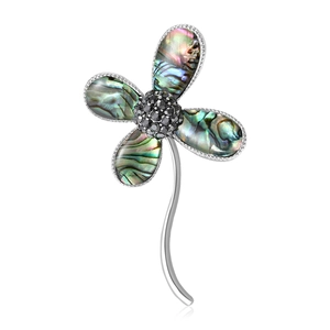 Broche Trèfle à Quatre Feuilles en Coquille d'Abalone Style Vintage Occidental Alliage Strass Incrusté Bijoux de Mode Accessoire Femme