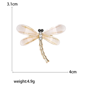 Spilla a libellula minimalista in lega d'oro con ali di cristallo, larga 4 cm